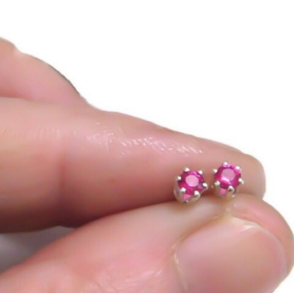 925 Sterling Silver Real Ruby Stud Earrings - Picture 6 of 6